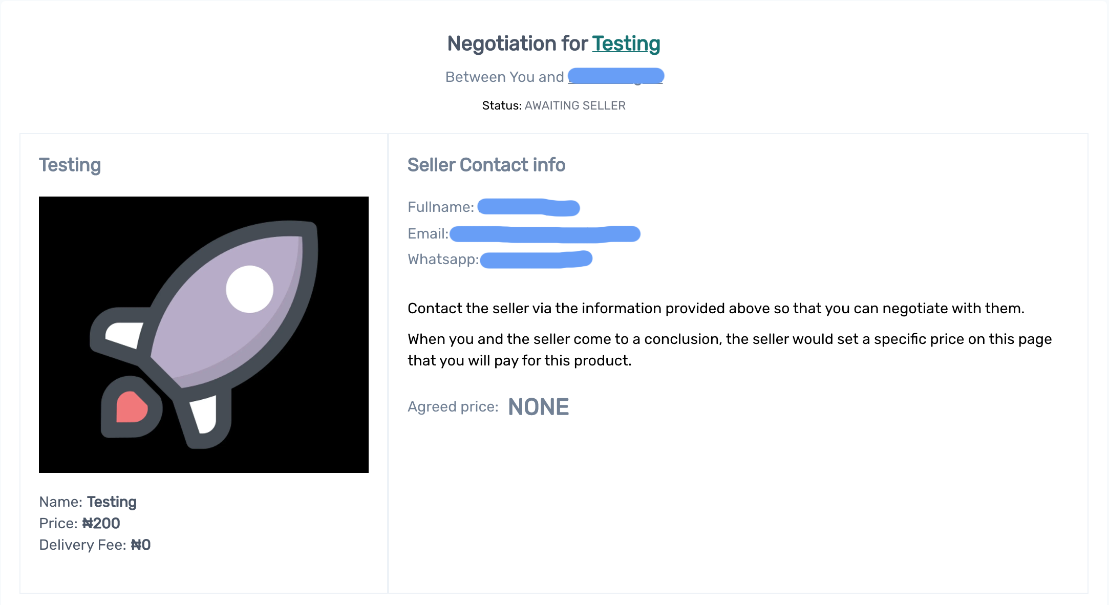 Screenshot of the buyer's negotiation page