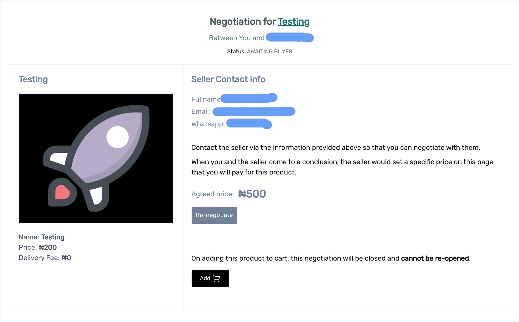 Screenshot of the updated buyer's negotiation page